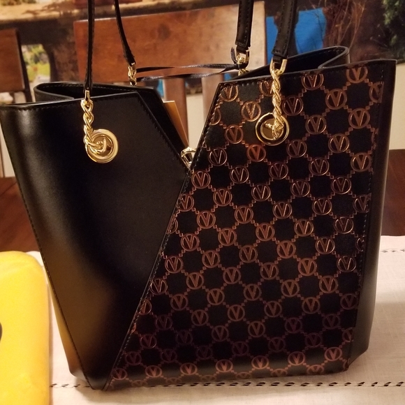 Valentino By Mario Valentino Sandrine Monogram Leather Shoulder Bag, Black - Picture 6 of 10